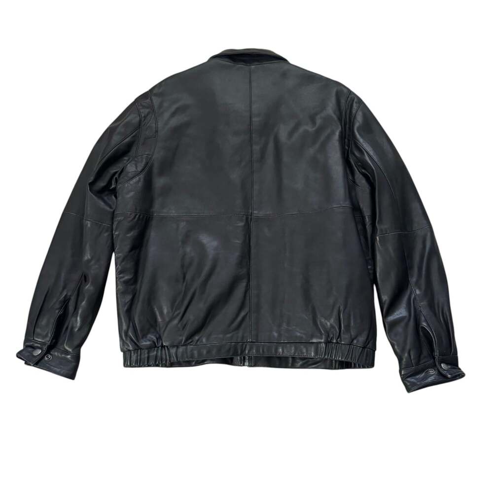 Perry Ellis Portfolio Black Lambskin Leather Bomber Jacket Men's L - Picture 8 of 14
